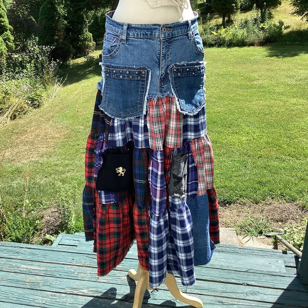 Boho Tiered Plaid Flannel Patchwork Attached To L… - image 2